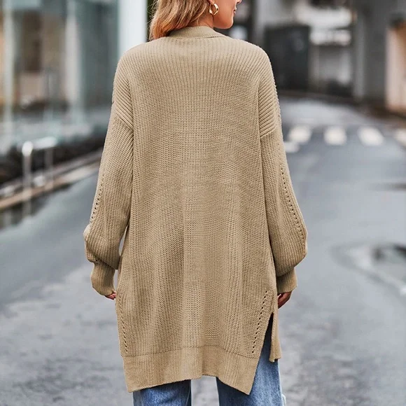 Long Sleeve Waffle-Knit Cardigan - Picture 6 of 16